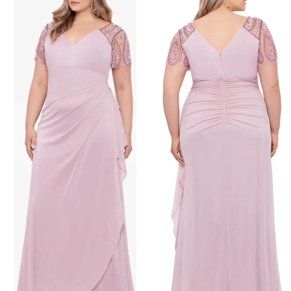 Xscape Embellished Chiffon Column Gown In Rose